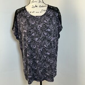 Torrid‎ Super Soft Knits Skull Floral Lace Sleeve Top Plus Size 2